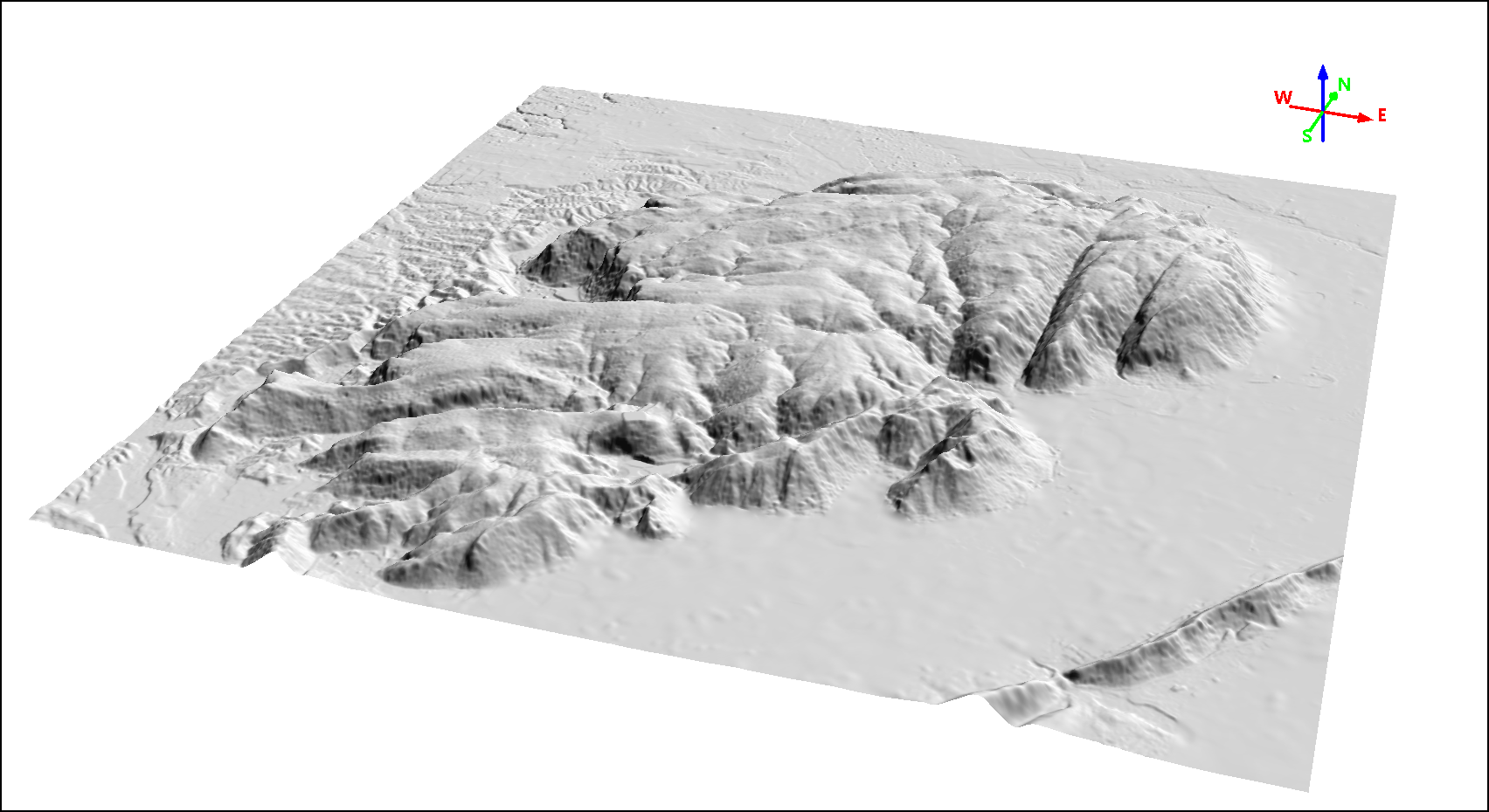 Modelo Digital de Terreno (MDT) resolução espacial de 5,0 m, montanha acidentada situada próxima à vila de Samode no estado de Rajastão, norte da Índia