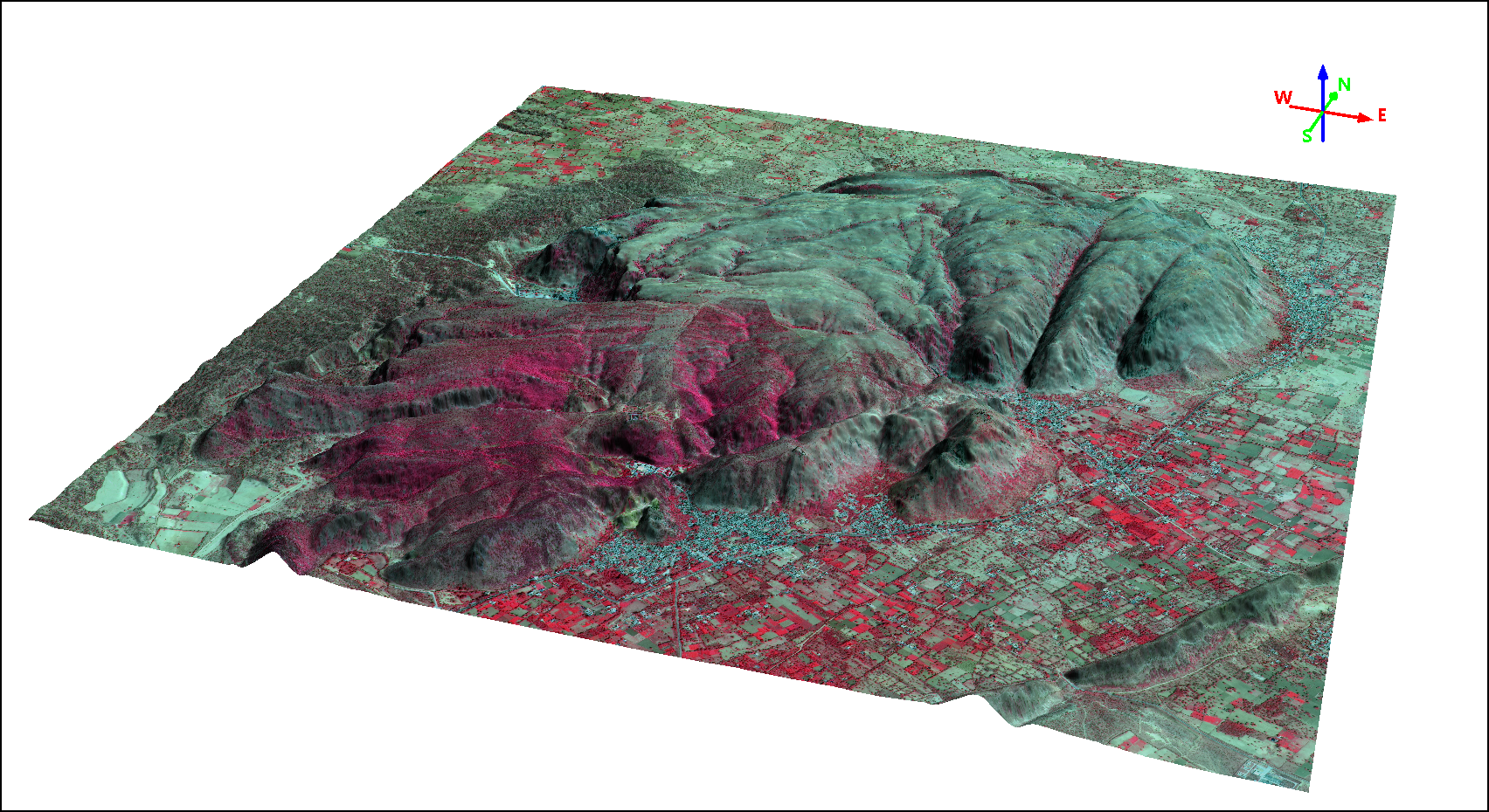 Imagem SuperView-1 Cor Infravermelho Sobreposta em Modelo Digital de Terreno (MDT)